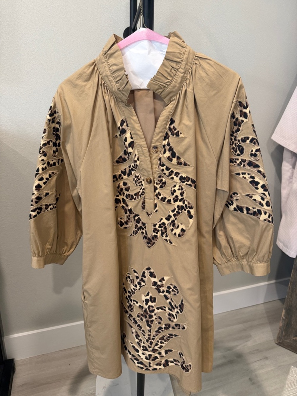 JODIFL Tan Blouse with Gathered Neck
